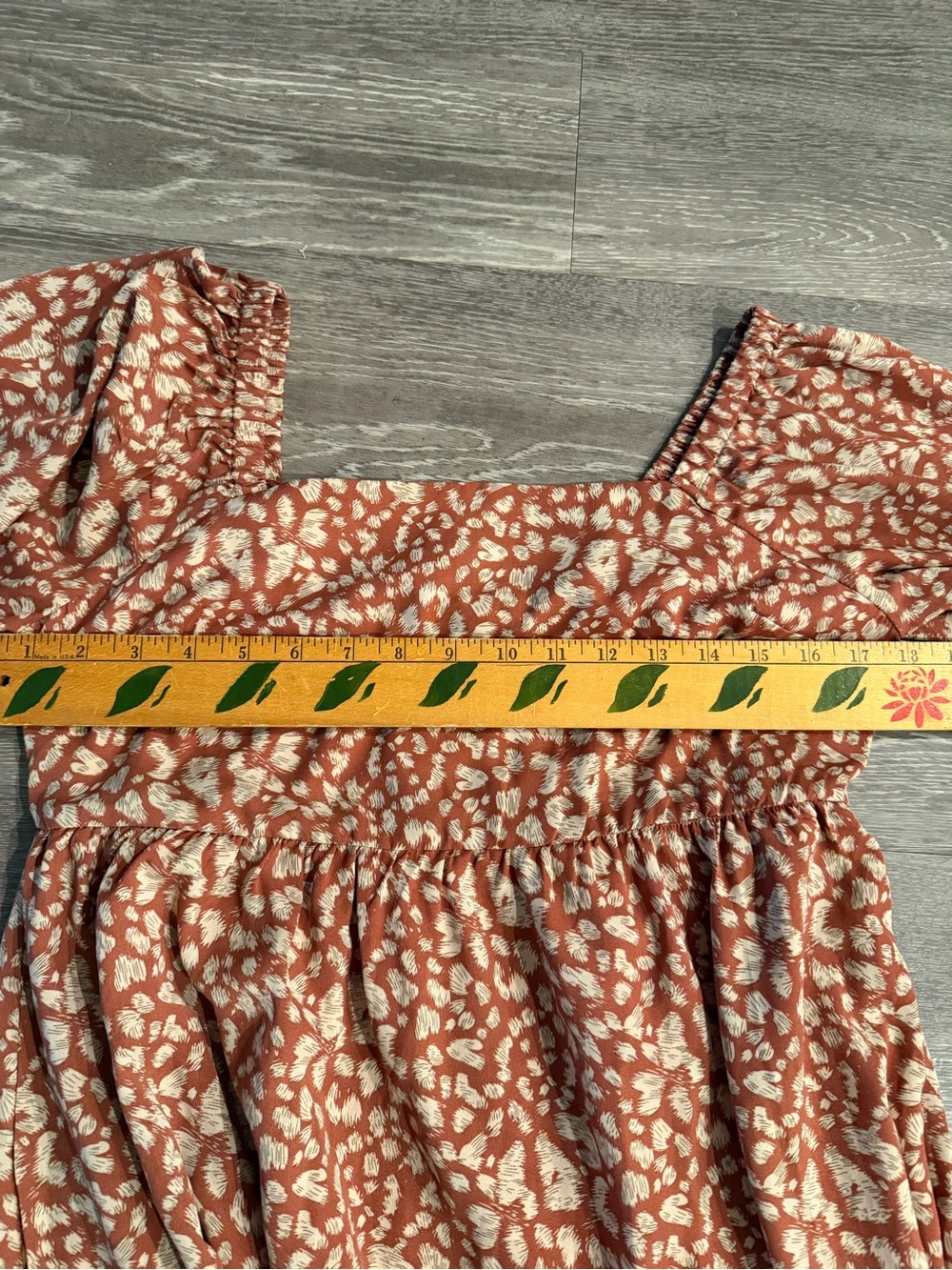 Very J Floral Babydoll Mini Dress Womens Medium Rust Boho Puff Sleeve - Picture 6 of 7
